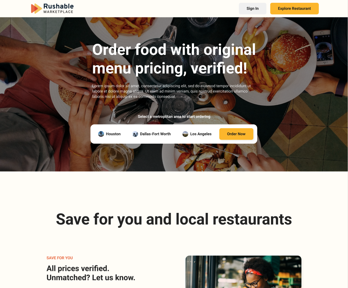 Rushable marketplace website design